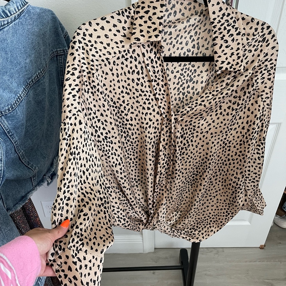 Silky leopard button up shirt